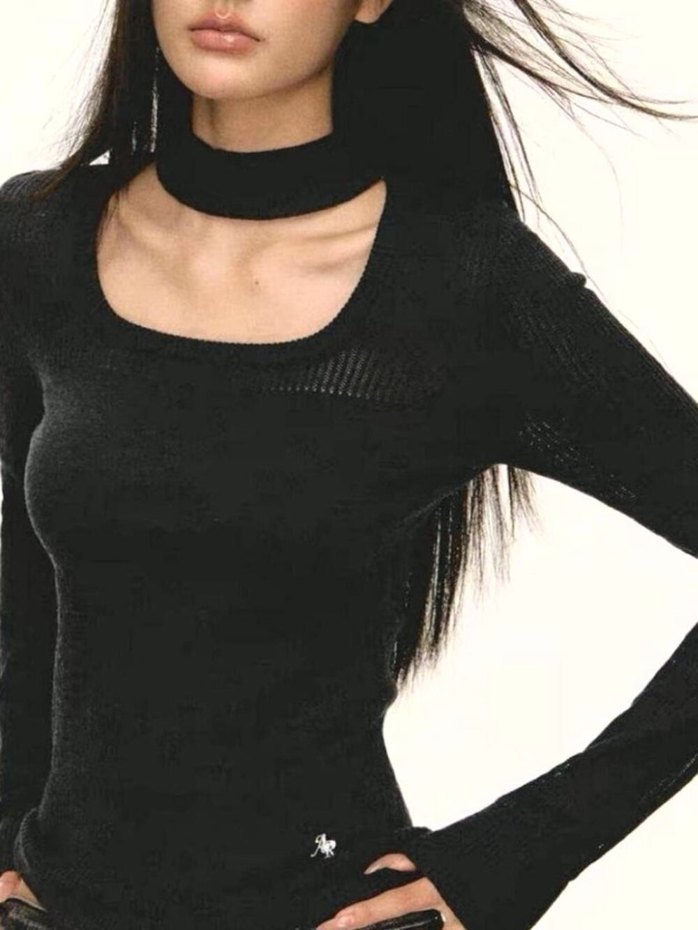 Black Halter Choker Knit Top Size S